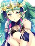  1girl aone_hiiro braid close-up crown fire_emblem fire_emblem:_three_houses green_eyes green_hair long_hair looking_at_viewer pointy_ears solo sothis twin_braids twintails 