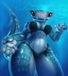  5_fingers anthro bikini blush breasts carpet_shark clothing female fingers fish fivel hi_res looking_at_viewer marine shark signature solo swimwear underwater water whale_shark 