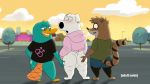  16:9 animated anthro anthro_on_anthro backsack balls blush booty_trio bottomless brian_griffin butt canid canine canis cartoon_network clothed clothing disney domestic_dog family_guy group hi_res male male/male mammal monotreme ok_ko_lets_be_heroes perry_the_platypus phineas_and_ferb platypus procyonid raccoon raymondfoxxx regular_show rigby_(regular_show) 