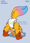  bent_over big_ears cub dialogue diaper gnar_(lol) hi_res league_of_legends male riot_games solo standing tonio_(artist) video_games watermark yordle young 