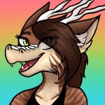  1:1 anthro dragon female fur green_eyes hair hi_res horn icon inner_ear_fluff kipsy open_mouth smile solo stripes teeth translucent translucent_hair 