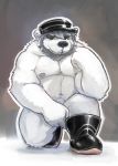  2019 absurd_res anthro belly bezdomny clothing fur hat headgear headwear hi_res humanoid_hands male mammal moobs navel nipples polar_bear pubes simple_background slightly_chubby solo ursid ursine white_fur 