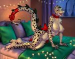  2018 3_toes 5_fingers areola argonian bed bedding bethesda_softworks breasts christmas_lights claws collarbone curtains eyelashes female finger_claws fingers inside looking_at_viewer markings nastywolf613 navel nipples non-mammal_breasts on_bed open_mouth open_smile pillow ribbons scalie sharp_teeth sheelahi smile solo spiked_tail teeth the_elder_scrolls toe_claws toes tongue video_games window yellow_eyes 