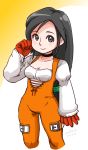  1girl black_eyes black_hair bodysuit breasts choker cleavage closed_mouth commentary_request corset final_fantasy final_fantasy_ix final_fantasy_record_keeper garnet_til_alexandros_xvii gloves groin highres hiru_made_ne-tarou long_hair looking_at_viewer orange_bodysuit smile solo 