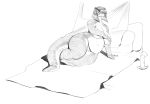  anthro belly big_breasts breasts candle female hair hi_res huge_breasts looking_at_viewer lying monochrome navel nipples nude overweight overweight_female reptile scalie sketch solo thick_thighs voluptuous wyszeniega 