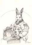  5_fingers anthro clothed clothing fingers hi_res lagomorph leporid looking_at_viewer male mammal rabbit scale_(artist) solo traditional_media_(artwork) 