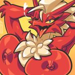  &lt;3 big_breasts blaziken breasts chest_tuft female looking_at_viewer loulouvz nintendo nipples non-mammal_breasts one_eye_closed pok&eacute;mon pok&eacute;mon_(species) pose simple_background tongue tongue_out tuft video_games wink 
