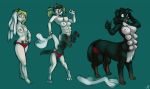  2019 8_breasts black_hair blonde_hair breasts canid canid_taur canine canine_taur canis clothed clothing dog_taur domestic_dog female green_background hair halcy0n human human_to_taur mammal mammal_taur multi_breast nipples open_mouth sequence shocked simple_background solo standing taur topless towel underwear 