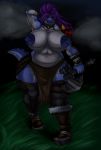  anthro axe big_breasts blue_yoshi breasts clothed clothing digital_media_(artwork) female hi_res huge_breasts looking_at_viewer mario_bros melee_weapon nintendo nipples pacifica smile topless video_games voluptuous weapon yoshi 