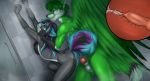  2019 anthro anthro_on_anthro balls black_hair black_nose blue_hair bodily_fluids breasts canid canine canis cum cum_in_pussy cum_inside digital_media_(artwork) feathered_wings feathers female fox from_behind_(disambiguation) fur genital_fluids green_feathers green_fur green_hair hair hybrid internal knot male male/female mammal melianah nude penetration penis purple_eyes shower vaginal vaginal_penetration wet wings wolf 