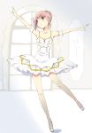  1girl ballerina ballet ballet_slippers blush commentary commentary_request dancing dress highres kaname_madoka kinfuji magical_girl mahou_shoujo_madoka_magica pink_eyes pink_hair 