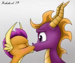  blush dragon eyes_closed friendship_is_magic horn kissing my_little_pony smolder_(mlp) spyro spyro_the_dragon video_games 