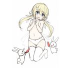 1girl blonde_hair bunny carrot cute hair_ornament hairclip little smile underwear white_background 