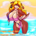  4th_of_july anthro big_breasts bikini breasts canid canine clothing diana_(thecon) female hi_res mammal nipple_outline solo swimwear thecon water 