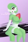  absurd_res big_breasts blush booponies breasts female gardevoir hair hi_res humanoid lineless nintendo not_furry pok&eacute;mon pok&eacute;mon_(species) red_eyes short_hair sitting solo text thick_thighs tongue video_games 