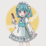  1girl alternate_costume aqua_eyes aqua_hair frilled_skirt frills heterochromia highres maid maid_headdress red_eyes salt_(seasoning) short_hair skirt solo tagme tatara_kogasa touhou 