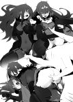  2girls ass bangs bare_shoulders blush bodysuit breast_grab breast_hold breasts cleavage closed_eyes covered_navel dress dual_persona fate/grand_order fate_(series) ffm_threesome fingering fur_trim grabbing greyscale group_sex hair_between_eyes hetero large_breasts long_hair lying monochrome multiple_girls on_back pantyhose pauldrons penis pussy scathach_(fate)_(all) scathach_(fate/grand_order) scathach_skadi_(fate/grand_order) simple_background spread_legs threesome tiara vaginal white_background yang-do 