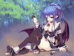  alwen_du_moonbria bat_wings blue_hair breasts demon_girl full_body hair_ribbon kumatora_tatsumi medium_breasts mushroom panties pink_panties pointy_ears red_eyes ribbon sexually_suggestive suggestive_fluid thighhighs underwear wings zwei!! zwei_2 