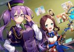  2girls :d ^_^ adjusting_eyewear aqua_eyes black_hair blonde_hair brown_hair capelet character_request closed_eyes commentary_request elbow_gloves fate/grand_order fate_(series) fou_(fate/grand_order) glasses gloves highres holding leonardo_da_vinci_(fate/grand_order) leonardo_da_vinci_(rider)_(fate) long_hair looking_at_viewer mash_kyrielight multiple_girls nonono olga_marie_animusphere open_mouth photo purple_eyes purple_hair romani_archaman school_uniform silver_hair sion_eltnam_sokaris smile staff toga twintails 