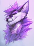  2019 angiewolf canid canine digital_media_(artwork) fur headshot_portrait mammal portrait purple_eyes purple_fur purple_nose simple_background solo 