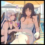  1boy 5girls alternate_costume bangs beach_chair beach_umbrella bikini black_bikini black_hair blue_hair book breasts choker cleavage closed_eyes cloud collarbone commentary_request cooking dark_skin drink drinking drinking_straw facing_another fate/extra fate/extra_ccc fate/grand_order fate_(series) glasses hair_ornament hair_ribbon hans_christian_andersen_(fate) holding kama_(fate/grand_order) long_hair looking_at_another mata_hari_(fate/grand_order) matou_sakura multiple_girls off_shoulder open_book parvati_(fate/grand_order) pink_ribbon pot red_eyes ribbon scheherazade_(fate/grand_order) sesshouin_kiara shadow short_hair sitting smile stairs straight_hair swimsuit syatey umbrella water wavy_hair white_hair yellow_eyes 