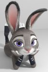  2019 3d_(artwork) anthro claws clothing digital_media_(artwork) disney eyebrows eyelashes female fingers fur grey_fur handwear hi_res judy_hopps lagomorph leporid long_ears looking_at_viewer lying mammal melo mostly_nude multicolored_ears multicolored_fur on_front paws pink_nose purple_eyes rabbit simple_background smile solo toeless_legwear toes white_fur zootopia 