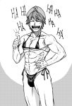  /\/\/\ 1boy abs bikini bulge chest closed_eyes collarbone cowboy_shot crossdressing facing_viewer genderswap genderswap_(ftm) greyscale hand_on_hip hand_up hat hong_meiling koyubi_(littlefinger1988) laughing male_focus microphone monochrome muscle navel open_mouth pectorals short_hair side-tie_bikini side-tie_bottom simple_background smile solo standing star stomach swimsuit thumbs_up touhou white_background |d 
