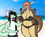  absurd_res beach big_breasts breasts clothing female fish hair hi_res larger_female long_hair male marine muscular olivia_(scapegoatjpg) overweight piercing scapegoatjpg seaside shark size_difference slightly_chubby slim smaller_male swimwear teeth tongue zenith 
