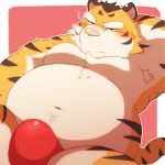  2019 96tning anthro belly blush bulge clothing felid male mammal moobs navel overweight overweight_male pantherine simple_background solo tiger underwear 