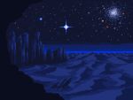  blue_theme kldpxl night night_sky no_humans original pixel_art sand scenery sky star_(sky) starry_sky 