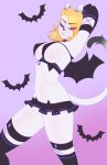  anthro badgirl big_breasts blonde_hair bottomwear brat breasts chiropteran clothed clothing cosplay digital_media_(artwork) domestic_cat felid feline felis female frown fur hair invalid_tag looking_at_viewer mammal nyagirl pin_(disambiguation) pose sassy simple_background skirt underwear wings 