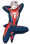  2019 anthro blush bovid bulge clothed clothing cosplay digital_media_(artwork) kyrosh male mammal marvel smile smirk solo spider-man_(series) toshi zentai 