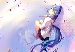  blue_eyes blue_hair boots hatsune_miku long_hair oldschool-girl petals skirt umbrella vocaloid 
