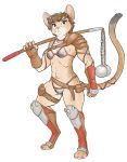  2019 4_toes 5_fingers anthro armor barbarian bikini biped brown_hair chainmail_bikini clothing domestic_cat dungeons_and_dragons felid feline felis female fingers hair mammal mouse murid murine rodent simple_background solo standing swimwear toes unconvincing_armor unimpressive white_background 