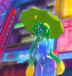  2019 2d_animation animated breasts eyes_closed featureless_breasts featureless_crotch female goo_creature humanoid monster_girl_(genre) monster_musume not_furry open_mouth open_smile outside pseudo_hair raining slime smile solo suu_(monster_musume) tentacle_hair tentacles twistedgrimtv umbrella 