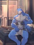  2019 abs anthro better_version_at_source biceps blue_eyes camera canid canine canis clothing digital_media_(artwork) fur hi_res kemono male mammal muscular muscular_male nipples pecs solo tengo underwear wolf 