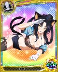  1girl animal_ears bishop_(chess) black_bra black_hair black_legwear black_panties bra breasts card_(medium) cat_ears cat_girl cat_tail character_name chess_piece cleavage female_service_cap gloves hair_rings hairband hat high_school_dxd kuroka_(high_school_dxd) large_breasts lingerie lipstick long_hair looking_at_viewer makeup mini_hat multiple_tails navel official_art open_mouth panties purple_lipstick skirt slit_pupils smile solo source_request tail thighhighs trading_card underwear undressing white_gloves yellow_eyes 