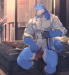  2019 abs anthro blue_eyes camera canid canine canis clothing digital_media_(artwork) fur hi_res kemono male mammal muscular muscular_male nipples pecs penis tengo wolf 