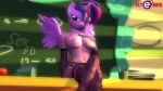 16:9 3d_(artwork) absurd_res anthro breasts clothed clothing digital_media_(artwork) equid equine female friendship_is_magic hair hi_res horn light lighting looking_at_viewer mammal my_little_pony nipples skynaya solo source_filmmaker twilight_sparkle_(mlp) winged_unicorn wings 