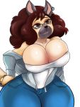  anthro big_breasts breasts canid canine cleavage clothed clothing ear_piercing ear_ring eyewear glasses hi_res hypebae_(jinu) lyn_nyl mammal piercing solo thick_thighs wide_hips 