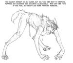  arania breasts canid canine claws clothed clothing digitigrade dress english_text eyes_closed fangs female feral fur graphite_(artwork) greyscale hair hindpaw human human_to_feral jewelry mammal maned_wolf monochrome necklace nipples paws pencil_(artwork) solo species_transformation tail_growth text torn_clothing traditional_media_(artwork) transformation 