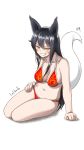  2018 5_fingers ahri_(lol) animal_humanoid big_breasts black_fur black_hair blush breasts canid canid_humanoid canine canine_humanoid cleavage clothed clothing collarbone eyebrows facial_markings female fingers fox_humanoid fur hair head_markings hi_res humanoid league_of_legends lolboja long_hair looking_at_viewer mammal mammal_humanoid markings navel riot_games simple_background sitting slit_pupils smile solo swimwear video_games whisker_markings white_background white_fur yellow_eyes 