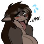 1:1 2019 ahegao alpha_channel anthro auya big_breasts blush breasts brown_hair canid canine canis digital_media_(artwork) emoji english_text female green_eyes hair looking_pleasured low_res mammal simple_background sketch solo stowaway sweat_drops text tongue tongue_out transparent_background wolf 
