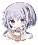  1girl :d bangs bare_arms bare_legs bare_shoulders barefoot bikini blush brown_bikini chibi cottontailtokki frilled_bikini frills full_body hair_between_eyes hair_ornament innertube long_hair looking_at_viewer open_mouth purple_eyes purple_hair shadowverse shingeki_no_bahamut sidelocks simple_background smile solo spinaria_(shingeki_no_bahamut) swimsuit transparent very_long_hair white_background 