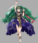  1girl braid closed_mouth fire_emblem fire_emblem:_three_houses green_eyes green_hair hair_ornament highres jewelry long_hair looking_at_viewer mamkute multicolored_hair pointy_ears ribbon_braid sakuuremi side_braid simple_background smile solo sothis_(fire_emblem) tiara twin_braids 