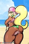  absurd_res anthro ape big_breasts big_butt blonde_hair breasts butt clothed clothing dixie_kong donkey_kong_(series) female fur hair half-closed_eyes haplorhine hat headgear headwear hi_res kong lollipopcon long_hair mammal monkey nintendo ponytail presenting presenting_hindquarters primate solo video_games 