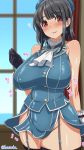  1girl ? bangs black_hair bouncing_breasts breasts closed_mouth curvy gloves heart huge_breasts kantai_collection katou_techu looking_at_viewer military parted_bangs red_eyes shiny shiny_hair shiny_skin short_hair smile takao_(kantai_collection) thick_thighs thighs window 