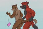  anthro anthro_on_anthro blaze_wolf butt canid canine canis domestic_cat duo erection felid feline felis hi_res jesse_cat male male/male mammal muscular muscular_male nude shower soap_bar surprise tail_pull wolf 