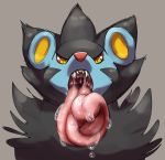  black_fur blue_fur bodily_fluids brown_background bust_portrait digital_media_(artwork) drooling fangs fur gaping_mouth hi_res long_tongue looking_at_viewer luxray mouth_shot multicolored_fur nintendo open_mouth pok&eacute;mon pok&eacute;mon_(species) portrait red_nose saliva sharp_teeth simple_background teeth thedorkychicken tongue tongue_out video_games yellow_fur 