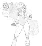  2019 5_fingers absurd_res accessory anthro biped bovid breasts caprine clothing digital_media_(artwork) exercise female fingers floppy_ears fur hair headband hi_res horn lamb_(lol) league_of_legends legwear leotard long_ears long_hair looking_at_viewer mammal monochrome napalm_express ponytail riot_games sharp_teeth simple_background small_breasts socks spirit teeth video_games white_background wristband 